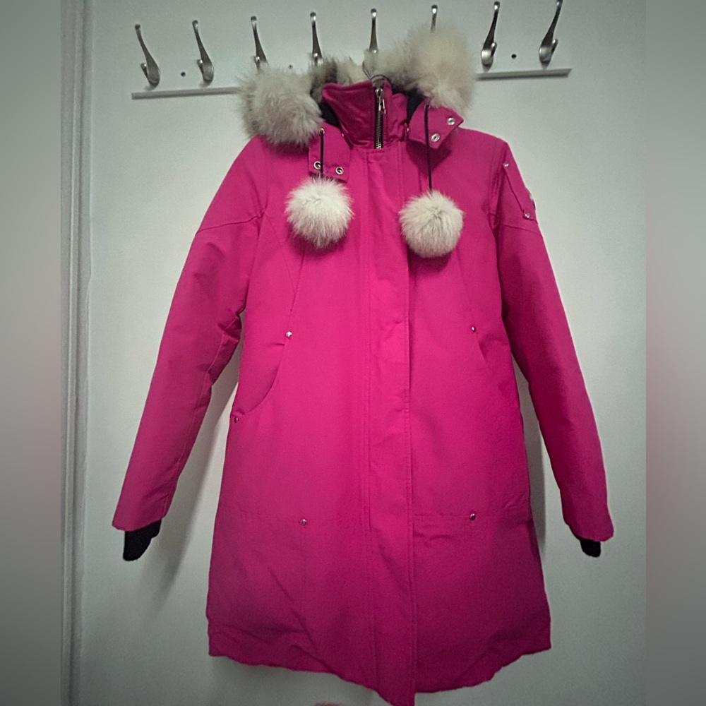 Women’s Hot Pink Parka Coat with Fur Trim